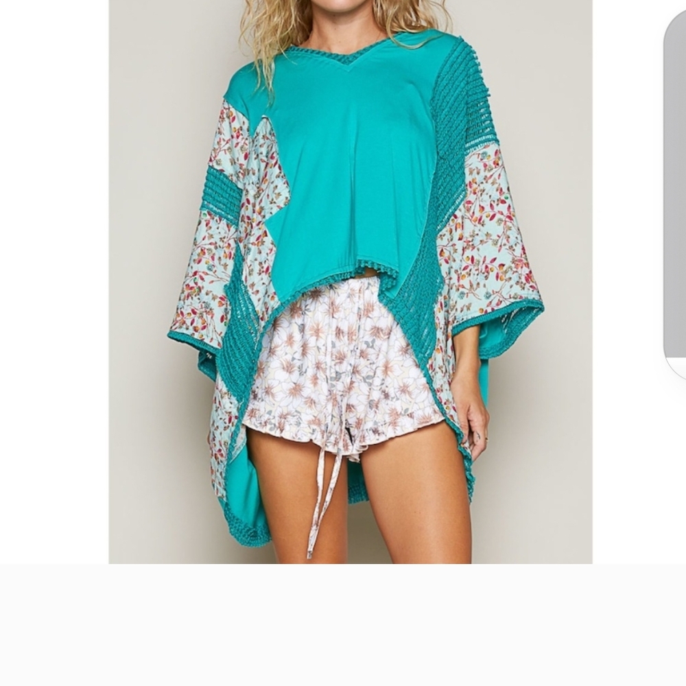 Teal Floral Poncho Top